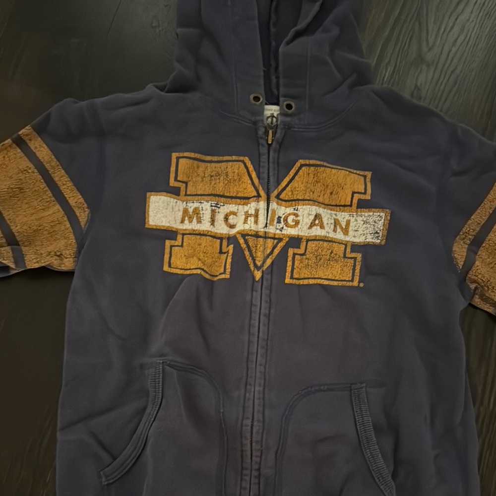 Navy and Brown Hoodie with M Logo